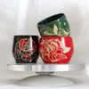 sgraffito cups, florals
