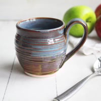 Image 1 of Earthy Blue and Amber Brown Mug, 12 Ounce Handcrafted Pottery Mug, Made in USA