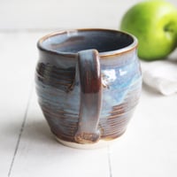 Image 5 of Earthy Blue and Amber Brown Mug, 12 Ounce Handcrafted Pottery Mug, Made in USA