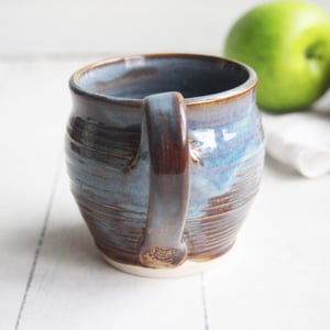 Image of Earthy Blue and Amber Brown Mug, 12 Ounce Handcrafted Pottery Mug, Made in USA