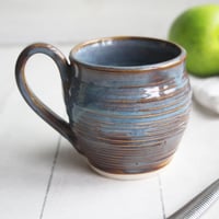 Image 2 of Earthy Blue and Amber Brown Mug, 12 Ounce Handcrafted Pottery Mug, Made in USA