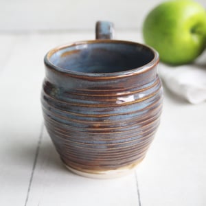 Image of Earthy Blue and Amber Brown Mug, 12 Ounce Handcrafted Pottery Mug, Made in USA