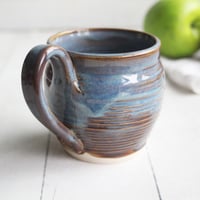 Image 6 of Earthy Blue and Amber Brown Mug, 12 Ounce Handcrafted Pottery Mug, Made in USA