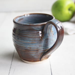 Image of Earthy Blue and Amber Brown Mug, 12 Ounce Handcrafted Pottery Mug, Made in USA
