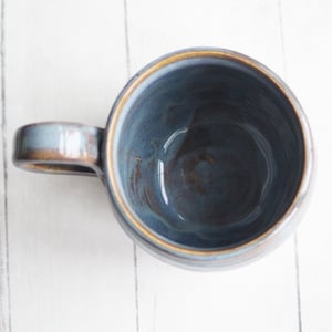 Image of Earthy Blue and Amber Brown Mug, 12 Ounce Handcrafted Pottery Mug, Made in USA