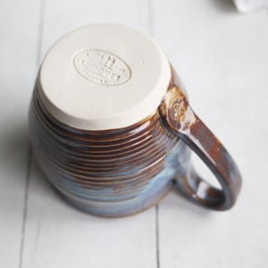 Image of Earthy Blue and Amber Brown Mug, 12 Ounce Handcrafted Pottery Mug, Made in USA