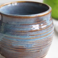 Image 3 of Earthy Blue and Amber Brown Mug, 12 Ounce Handcrafted Pottery Mug, Made in USA