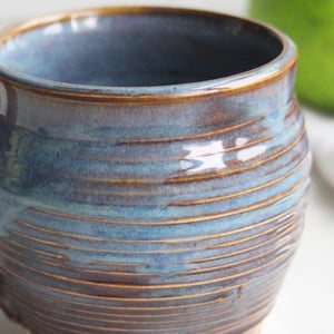 Image of Earthy Blue and Amber Brown Mug, 12 Ounce Handcrafted Pottery Mug, Made in USA