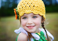 Image 1 of Girls Yellow Crochet Cloche Hat with Flowers