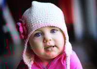 Image 1 of Baby Girl Earflap Beanie – Ecru with Pink Flowers