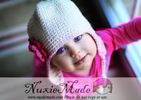 Image 2 of Baby Girl Earflap Beanie – Ecru with Pink Flowers