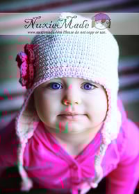 Image 3 of Baby Girl Earflap Beanie – Ecru with Pink Flowers