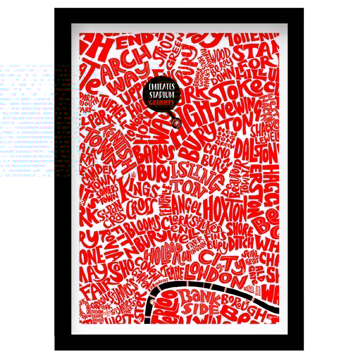 Image of Emirates Stadium - The Gunners - North London Typographic Map