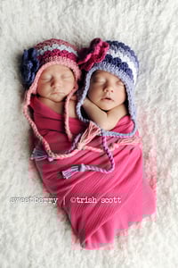 Image 3 of Textured Ear Flap Hat, Crochet Baby Beanie with Flowers, Floral Photo Prop