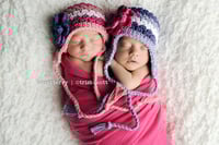 Image 1 of Textured Ear Flap Hat, Crochet Baby Beanie with Flowers, Floral Photo Prop