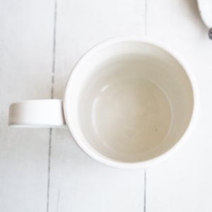 Image of Hand Carved White Mug with Rustic Groves, 11 Ounce Pottery Mug, Made in USA
