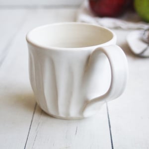 Image of Hand Carved White Mug with Rustic Groves, 11 Ounce Pottery Mug, Made in USA