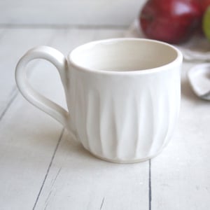 Image of Hand Carved White Mug with Rustic Groves, 11 Ounce Pottery Mug, Made in USA