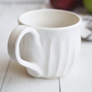 Image of Hand Carved White Mug with Rustic Groves, 11 Ounce Pottery Mug, Made in USA