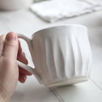 Image 5 of Hand Carved White Mug with Rustic Groves, 11 Ounce Pottery Mug, Made in USA