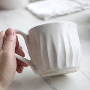 Image of Hand Carved White Mug with Rustic Groves, 11 Ounce Pottery Mug, Made in USA