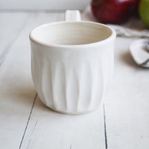 Image of Hand Carved White Mug with Rustic Groves, 11 Ounce Pottery Mug, Made in USA