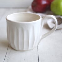 Image 1 of Hand Carved White Mug with Rustic Groves, 11 Ounce Pottery Mug, Made in USA