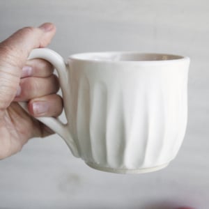 Image of Hand Carved White Mug with Rustic Groves, 11 Ounce Pottery Mug, Made in USA