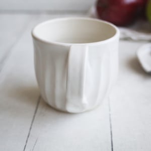 Image of Hand Carved White Mug with Rustic Groves, 11 Ounce Pottery Mug, Made in USA