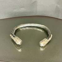 Image 1 of Stainless Twisted Spoke Feather Barrel Cuff 1