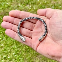 Image 2 of Stainless Twisted Spoke Feather Barrel Cuff 1