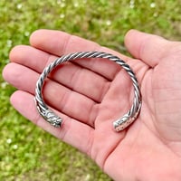 Image 2 of Stainless Twisted Spoke Feather Barrel Cuff 2