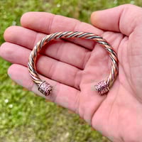 Image 2 of Sanded Copper and Stainless Spoke Twisted Barrel Cuff 1