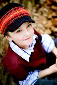 Image 1 of Boys Crochet Beanie with Brim – Black with Stripes