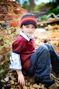 Image 3 of Boys Crochet Beanie with Brim – Black with Stripes