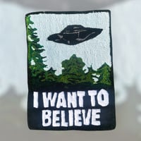 Image 1 of Pre-Order Hand tufted I want to Believe wall hanger 