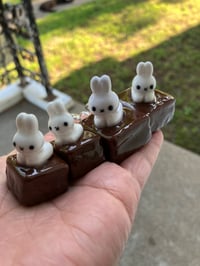 Image 1 of Bunny brownie charm, Polymer clay charm, Kawaii bunny charm