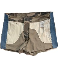 Image 4 of Women's Express Camouflage cut off shorts raw hem revamped w- cherries , red stripes & studs 