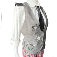 Image 8 of Women’s Gray Pinstripe Vest Vintage Y2K custom made w/ sparkling stars & pocket chain detail 