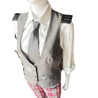 Image 7 of Women’s Gray Pinstripe Vest Vintage Y2K custom made w/ sparkling stars & pocket chain detail 