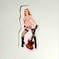 Image 1 of Nikki Benz Nude Wearing Only Stockings, Boots, & Her Guitar Matte Vinyl Sticker