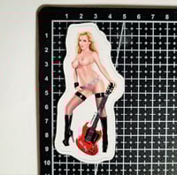 Image 2 of Nikki Benz Nude Wearing Only Stockings, Boots, & Her Guitar Matte Vinyl Sticker