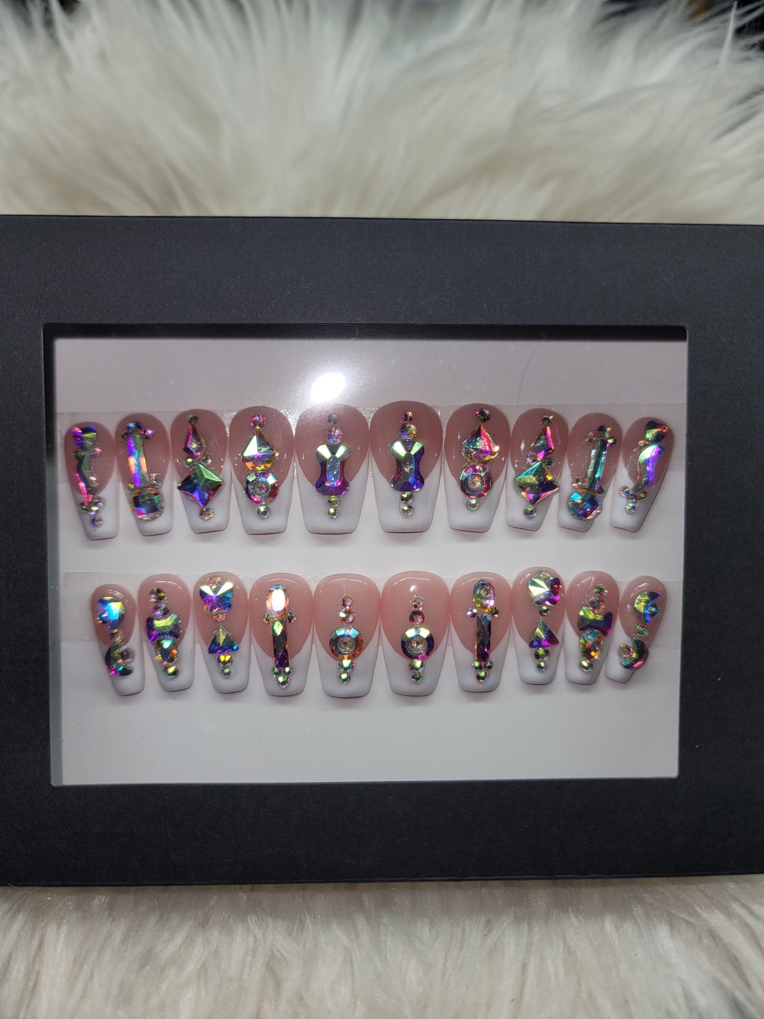 Image of Med length French tips with bling