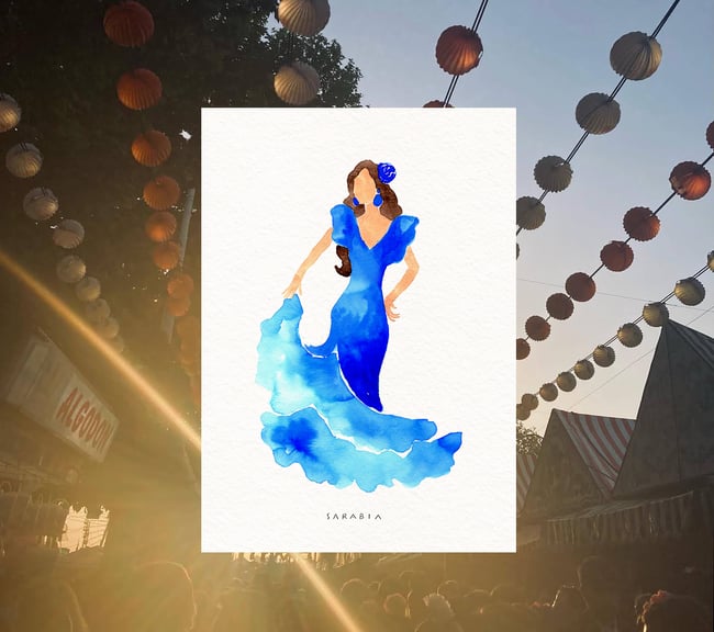 Ilustraciones flamencas: roja, azul y verde 