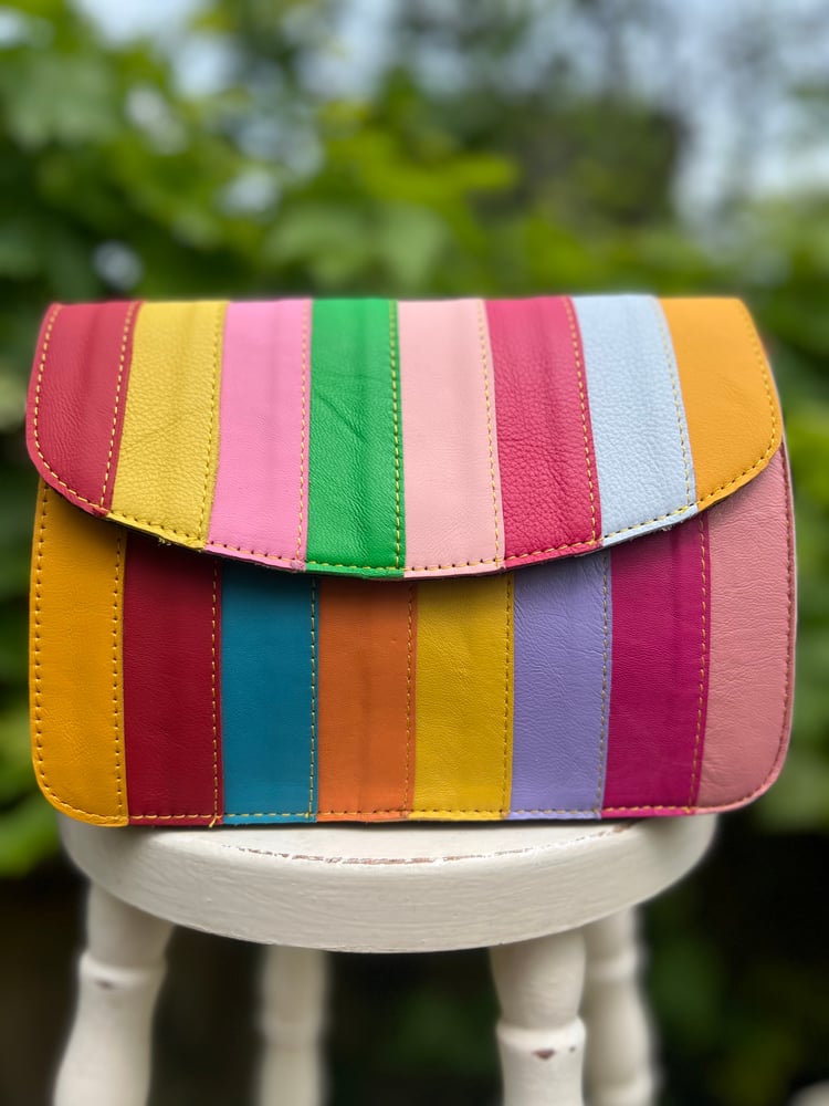 Image of Harlequin Collection - Recycled Leather Multicoloured Stripe -#33B