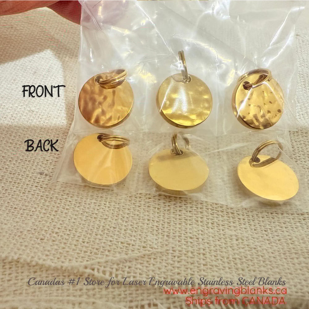 Image of Round & Hammered Gold Pendant Charms for Laser Engraving - 10 in pack