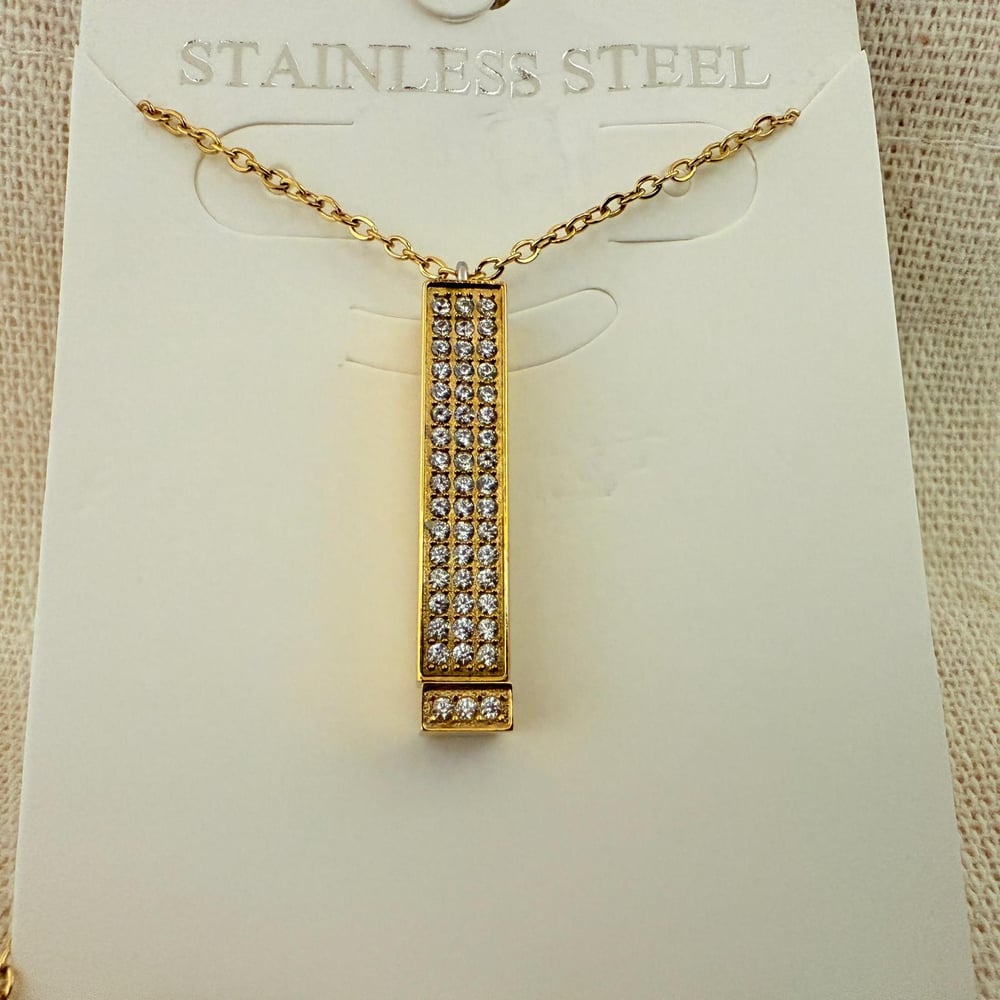 Image of Crystal & Gold Stretch Bar Pendant Necklace blank -Laser Engravable Blanks