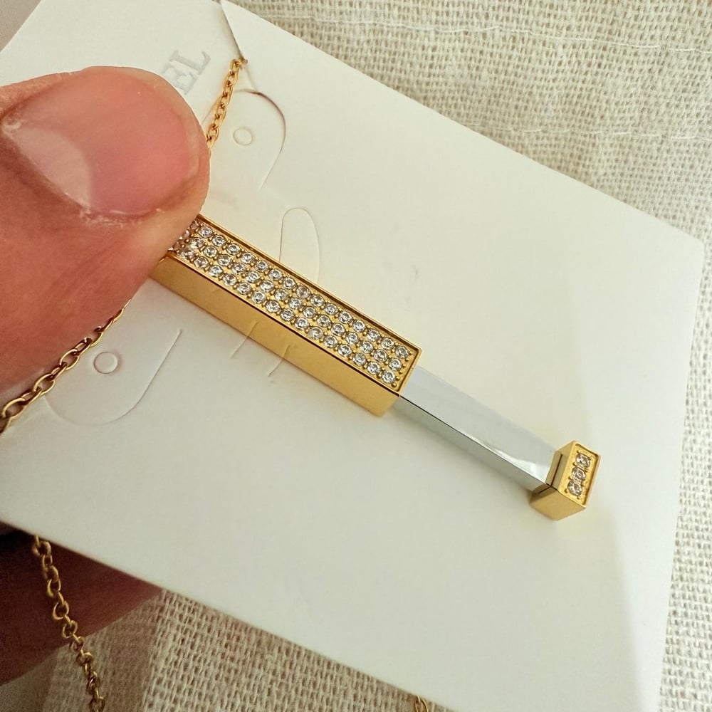 Image of Crystal & Gold Stretch Bar Pendant Necklace blank -Laser Engravable Blanks