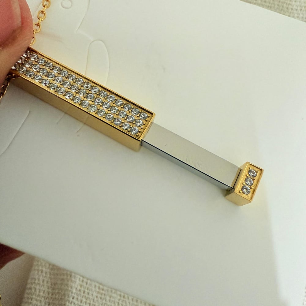 Image of Crystal & Gold Stretch Bar Pendant Necklace blank -Laser Engravable Blanks