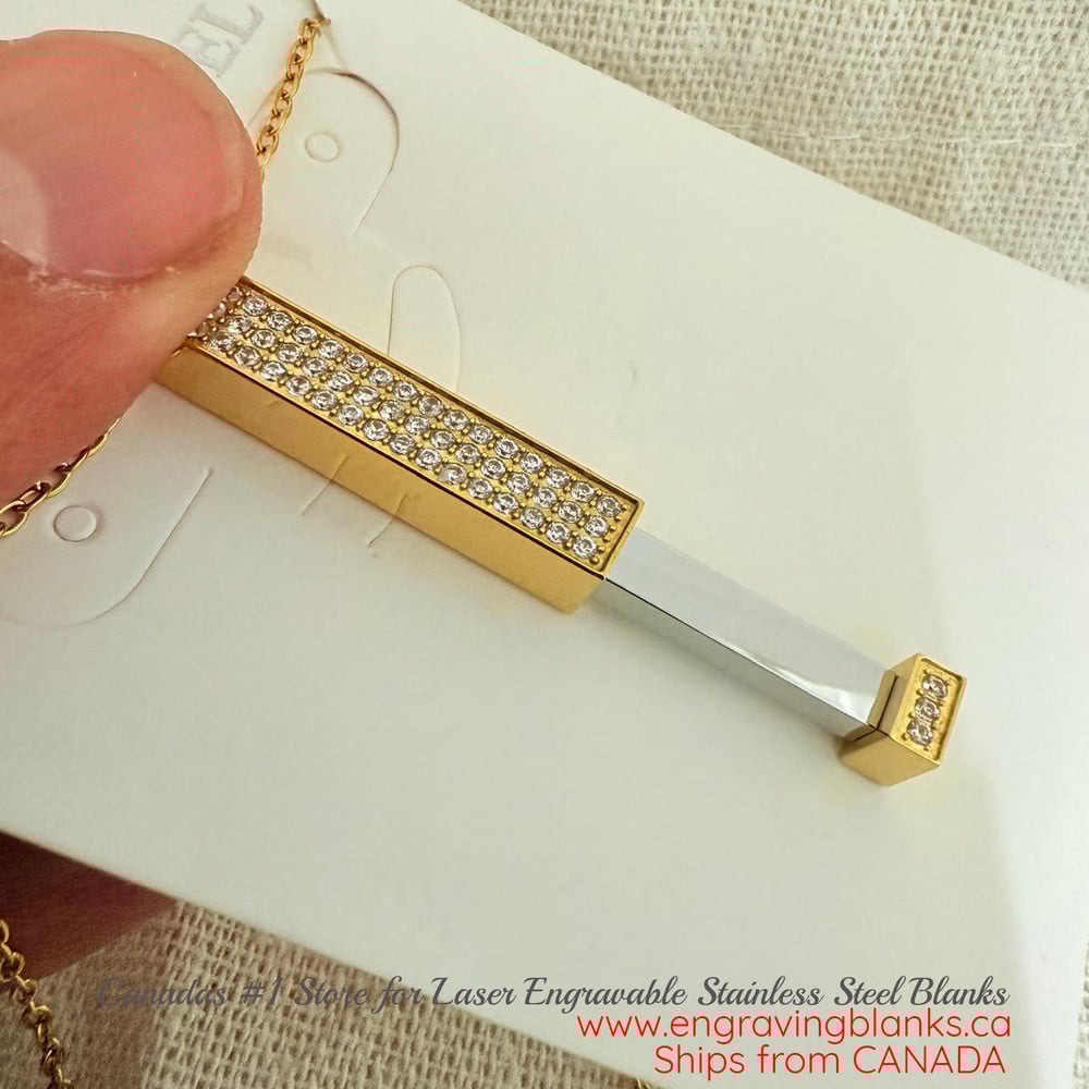 Image of Crystal & Gold Stretch Bar Pendant Necklace blank -Laser Engravable Blanks